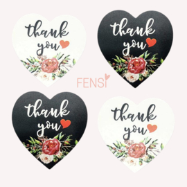 Stickers - Thank you - hart zwart en wit 25mm - per 4 stuks