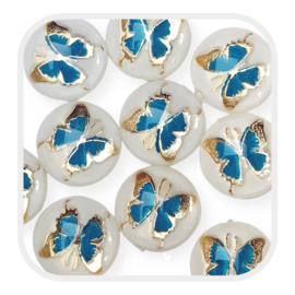 Cabochons 12 mm - vlinder blauwgoud - 4 stuks