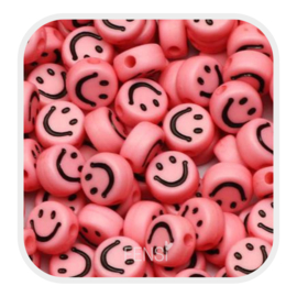 Acryl kralen - smiley faces - zalmroze per 10 stuks