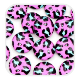 Cabochons 12 mm - leopard pink turquoise - 4 stuks