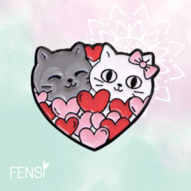 Emaille pins - katten hart - per stuk