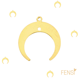 Raw Brass - crescent  moon connector - 4 stuks