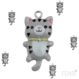 Trendy Bedels Resin -poes grey tiger - per stuk