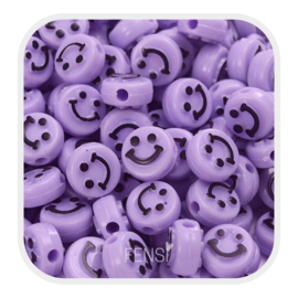 Acryl kralen - smiley faces - lila per 10 stuks