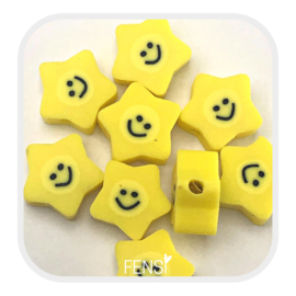 Polymeer kralen - smiley ster geel - 5 stuks