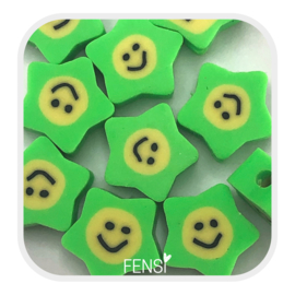 Polymeer kralen - smiley ster neon groen - 5 stuks