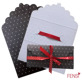 Inpakken - cadeau envelop zwart met stip 6 x 14 cm - per stuk