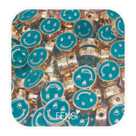 Emaille Beads - smiley face teal - per stuk