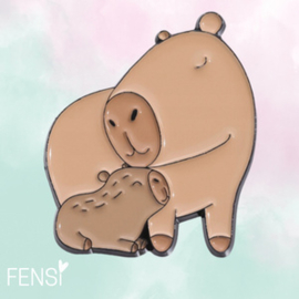 Emaille pins - capybara met baby - per stuk