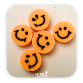 Polymeer kralen - smileys - neon oranje - 5 stuks