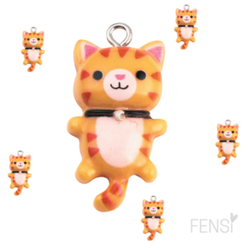 Trendy Bedels Resin -poes orange tiger - per stuk