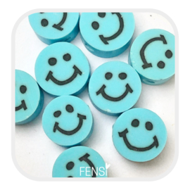 Polymeer kralen - smileys - blauw - 5 stuks