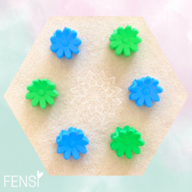Mini haarklem - daisy blauw groen - set van 6