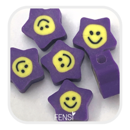 Polymeer kralen - smiley ster violet - 5 stuks