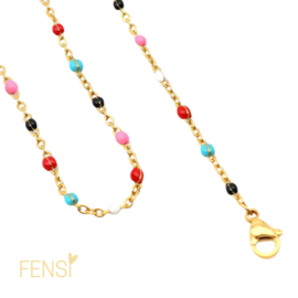 Stainless steel ketting bolletjes - multicolor/goud - 1 stuk