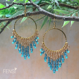 FENSI - Oorbellen -  cirkel fringes turquoise