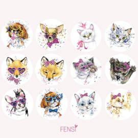 Stickers 25mm -  fashion cats & dogs - per 12 stuks