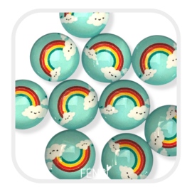 Cabochons 12 mm - regenboog wolkjes - 4 stuks