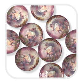 Cabochons 12 mm - paard met veulen - 4 stuks