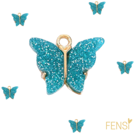 Trendy Bedels Resin - vlinder glitter turquoise - 4 stuks