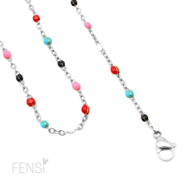 Stainless steel ketting bolletjes - multicolor/zilver - 1 stuk