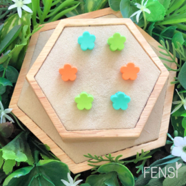 FENSI - mini haarklem - bloem - groen aqua oranje - set van 6