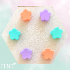 Mini haarklem - bloem lila aqua oranje - set van 6