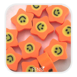 Polymeer kralen - smiley ster neon oranje - 5 stuks