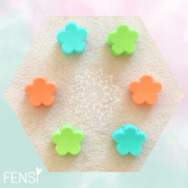 Mini haarklem - bloem groen aqua oranje - set van 6