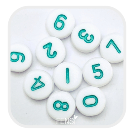 Acryl kralen - cijfers 0 t/m 9 turquoise - set 10 stuks