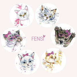 Stickers 25mm -  fashion cats - per 6 stuks