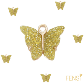 Trendy Bedels Resin - vlinder glitter geel - 4 stuks