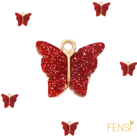 Trendy Bedels Resin - vlinder glitter rood - 4 stuks