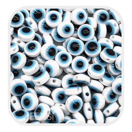 Acryl kralen - evil eye kralen wit/blauw - per 10 stuks
