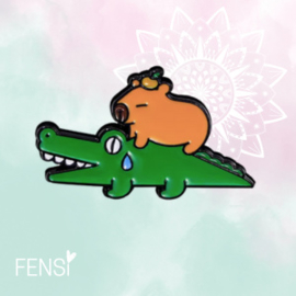 Emaille pins - capybara op krokodil - per stuk