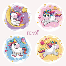 Stickers - Happy Unicorn - 25mm - per 4 stuks