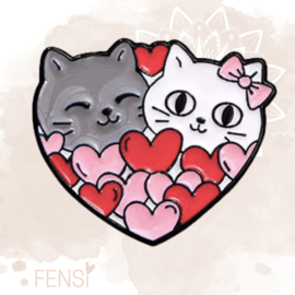 Emaille pins - katten hart - per stuk
