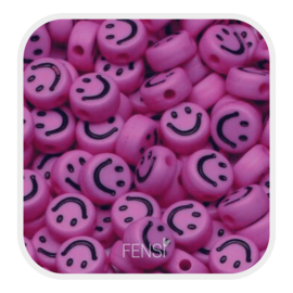 Acryl kralen - smiley faces - paarsroze per 10 stuks