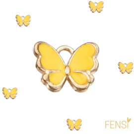 Trendy Bedels Emaille - mini vlinder geel - 3 stuks