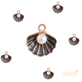 Trendy Bedels Emaille - parelschelp zwart - 2 stuks