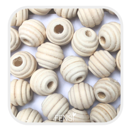 Houten kralen - rond ribbel 15mm natural - 10 stuks