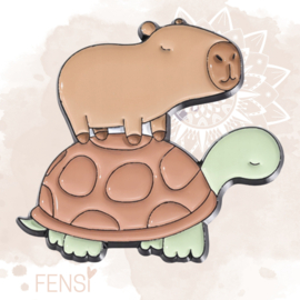 Emaille pins - capybara op schildpad - per stuk