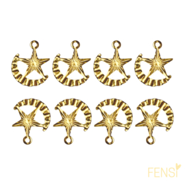 Raw Brass - bedel maan en ster - 2 stuks
