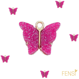 Trendy Bedels Resin - vlinder glitter hotpink - 4 stuks