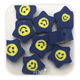 Polymeer kralen - smiley ster navy - 5 stuks