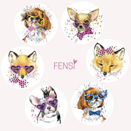 Stickers 25mm -  fashion dogs - per 6 stuks