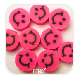 Polymeer kralen - smileys - hotpink - 5 stuks