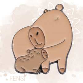 Emaille pins - capybara met baby - per stuk