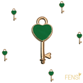 Trendy Bedels Emaille - sleutel hart groen - 10 stuks