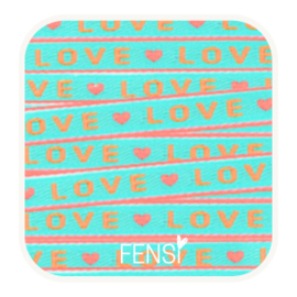 Festival lint tekst - Love - aqua en oranje - per meter